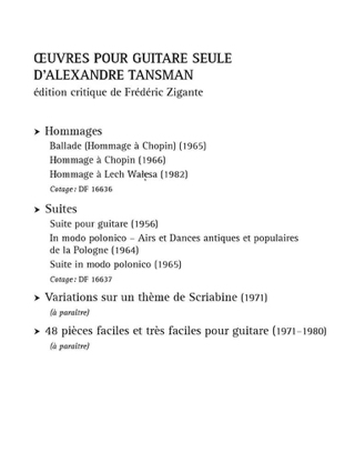 Œuvres pour guitare - Suites - Tansman Alexandre - Partition